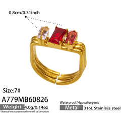Rectangular Cubic Zirconia Three-Row Ring