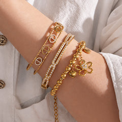 Cubic Zirconia Floral Link Bangle Designs