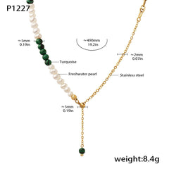 Green Stone & Freshwater Pearl Necklace or Earrings