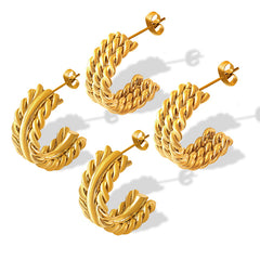 18K Gold-Plated Twisted Multi-Row Hoop Earrings