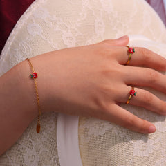 Red Apple Enamel Necklace, Bracelet, Ring & Earrings