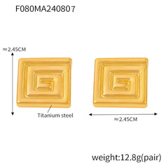 18K Gold-Plated Square Spiral Earrings or Ring