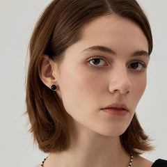 Daphne Vintage-Inspired Black Agate Stud Earrings