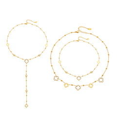 18K Gold-Plated Clover Cubic Zirconia Y-Lariat Necklace