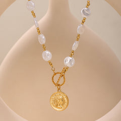 Faceted Bead Coin Toggle Necklace