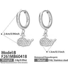 18K Gold-Plated Cubic Zirconia Whale Earrings