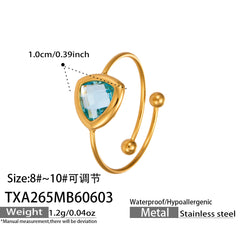 18K Gold-Plated Triangle Glass Accent Open Ring