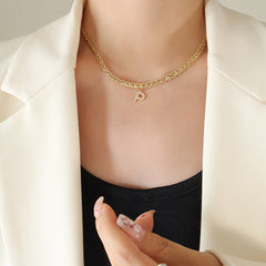 Cubic Zirconia Initial Letter Chain Necklace