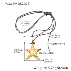 Oversized Starfish Pendant Leather Cord Necklace