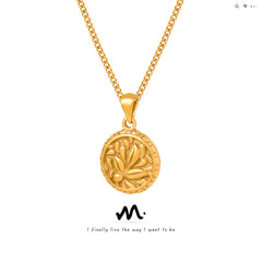 Floral Relief Coin Pendant Necklace