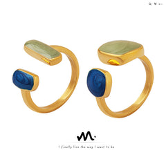 Green Enamel Geometric Open Ring