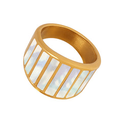 Gold-Tone White Shell Wide Band Ring