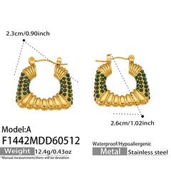 18K Gold-Plated Geometric Cubic Zirconia Hoop Earrings