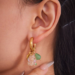 Resin Flower & Agate Drop Hoop Earrings