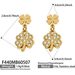 Clover-Motif Stainless Steel Drop Earrings