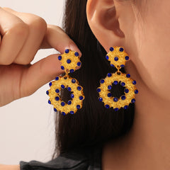 Textured Circular Stone-Accent Drop Earrings