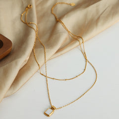 White Shell Square Pendant Layered Necklace
