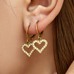 Gold-Tone Cubic Zirconia Open Heart Drop Earrings