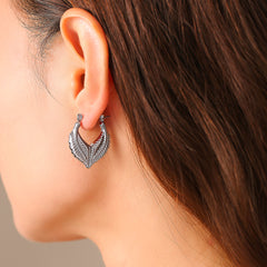 18K Gold-Plated Textured Leaf Hoop Earrings