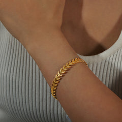 Leaf-Link Open Cuff Bracelet