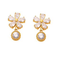 Cubic Zirconia Flower Drop Earrings