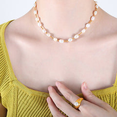 Freshwater Pearl and Bead Station Necklace