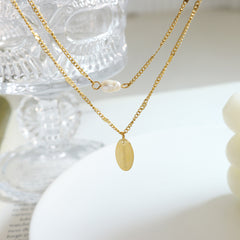 Freshwater Pearl & Oval Tag Layered Necklace