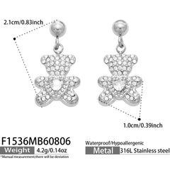Cubic Zirconia Bear Drop Earrings