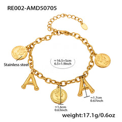 Gold-Tone Initial and Coin Charm Bracelet