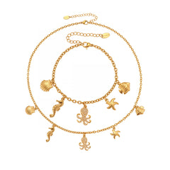 18K Gold-Plated Ocean Charm Necklace & Bracelet