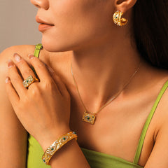 Textured Eye-Motif Necklace, Ring, Earrings & Cuff