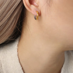 Two-Tone Textured Round Hoop Earrings