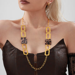 18K Gold-Plated Leopard Acrylic Link Necklace
