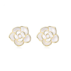 Marielle Vintage-Inspired Pearl Camellia Stud Earrings