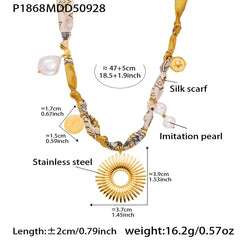 Pearl-Look Scarf-Style Charm Necklace