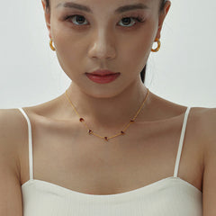 Gold-Tone Enamel Heart Station Necklace