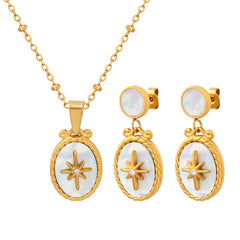Starburst Oval Pendant Necklace and Earrings