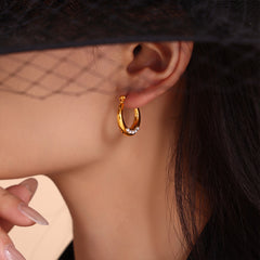 18K Gold-Plated Faux Pearl Accent Hoop Earrings