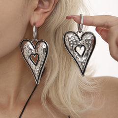 Textured Heart Cord Necklace or Hoop Earrings