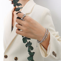 Silver-Tone Double-Layer Cubic Zirconia Bracelet