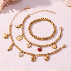 18K Gold-Plated Heart Charm or Bead Bracelet