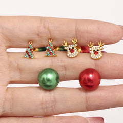 Green Bead Christmas Tree Stud Earrings