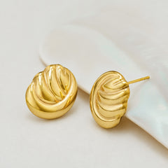 18K Gold-Plated Rippled Oval Stud Earrings