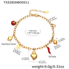 18K Gold-Plated Chili and Heart Charm Jewelry