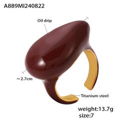 18K Gold-Plated Enamel Teardrop Open Ring