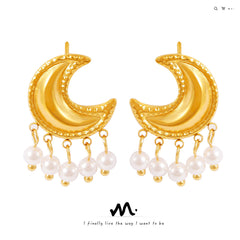 Crescent Pearl-Look Fringe Earrings