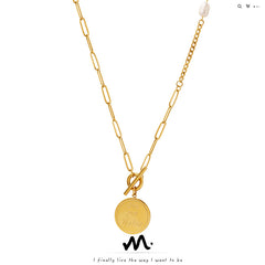 Gold-Tone Pearl-Accent Coin Long Necklace