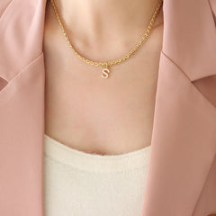 Cubic Zirconia Initial Letter Chain Necklace