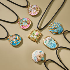 Ocean Shell Pendant Black Cord Necklaces