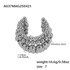 Five-Row Stainless Steel Beaded Open Ring